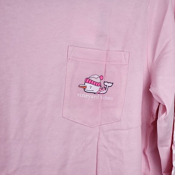 New Vineyard Vines kids sz L / 14 long sleeve whale snowman shirt flamingo pink - Picture 3 of 10